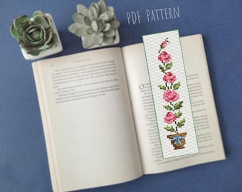 Patrón de marcapáginas de punto de cruz de rosa