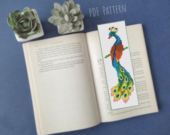 Patrón de marcador de punto de cruz de pavo real