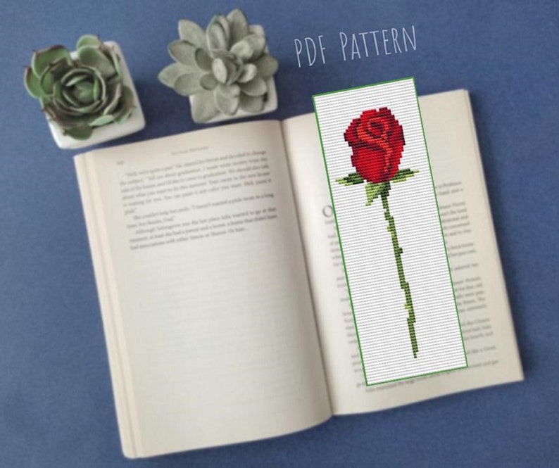 Rose Cross Stitch Bookmark Pattern PDF Roses Book Tracker Etsy