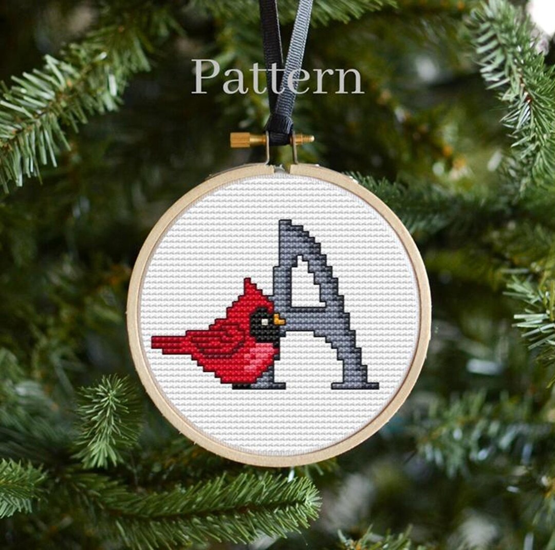 Cardinal Letter R Christmas Alphabet Cross Stitch Pattern With Red Cardinal for Initial ...