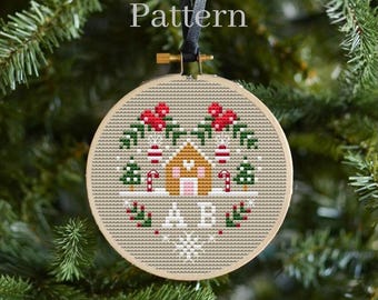 Pequeño patrón de punto de cruz de adorno navideño con gráfico alfabético para adornos de monograma con letras iniciales