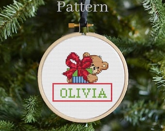 Patrón de adorno de punto de cruz personalizado en PDF, adorno navideño con nombres, pequeña tarjeta navideña para manualidades navideñas xstitch