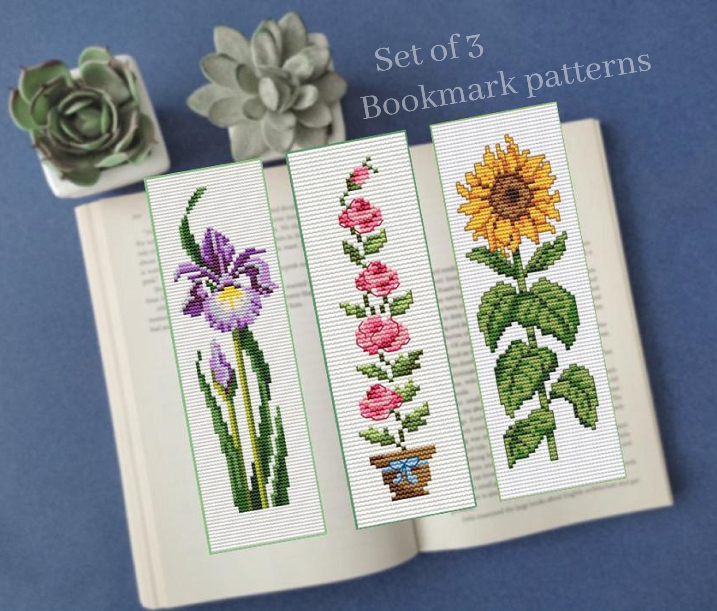 Rose bookmark set Cross stitch pattern Roses book tracker Mothers Day