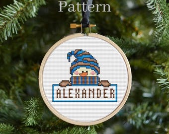 Patrón de punto de cruz de muñeco de nieve con tabla alfabética para adornos navideños personalizados con nombres