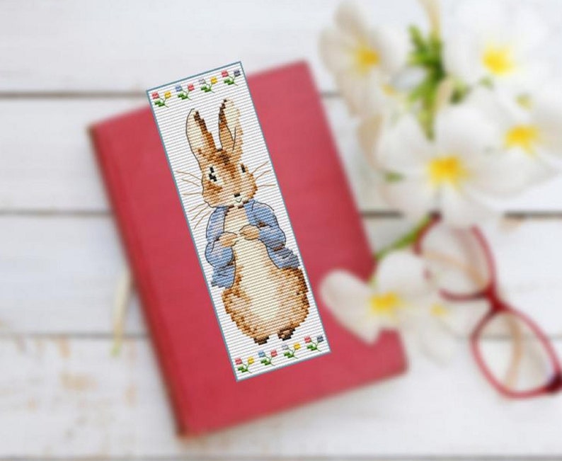 Rabbit Cross Stitch Bookmark Pattern Book Tracker Bunny - Etsy