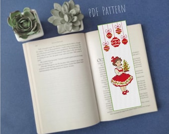 Cross stitch bookmark pattern Christmas balls reading tracker Christmas girl book tracker