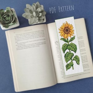 Bladwijzerpatroon zonnebloem kruissteek, boekenlegger zonnebloem, kruissteek bloemen