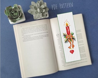 Cross stitch bookmark pattern Christmas bookmarks Candle cross stitch book tracker