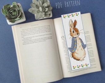 Rabbit cross stitch bookmark pattern, Bunny cross stitch book mark PDF pattern