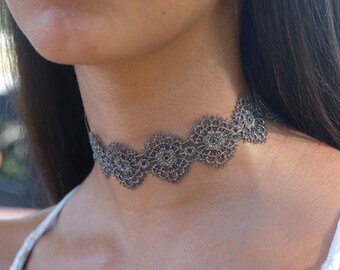 Grey lace choker | Etsy