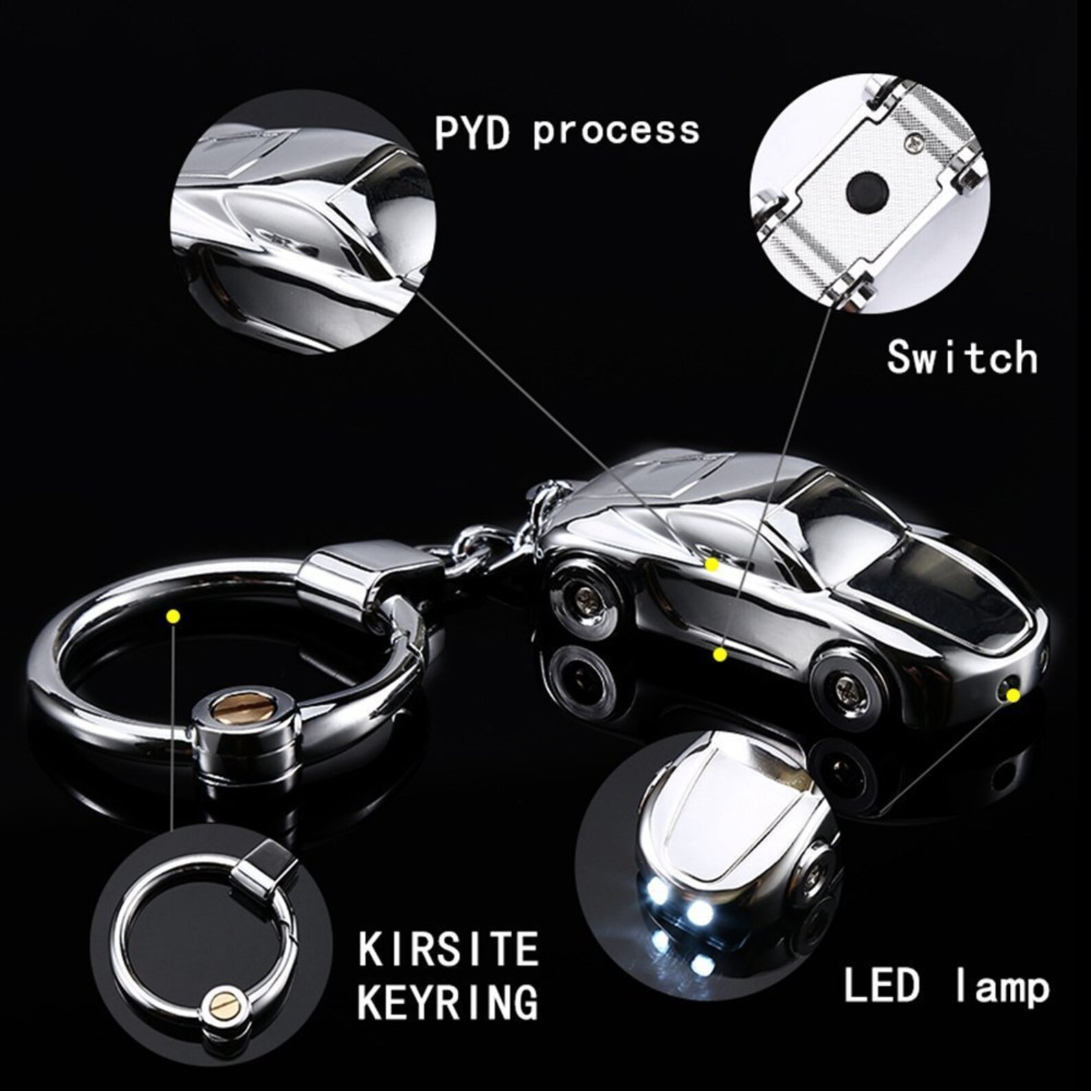 Car Key Chain Zinc Alloy Keychain Bright LED Light Key Rings Etsy UK