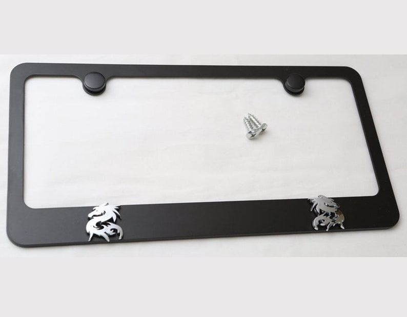 Dragon 3D Chrome Emblem Steel License Plate Frame Black New - Etsy