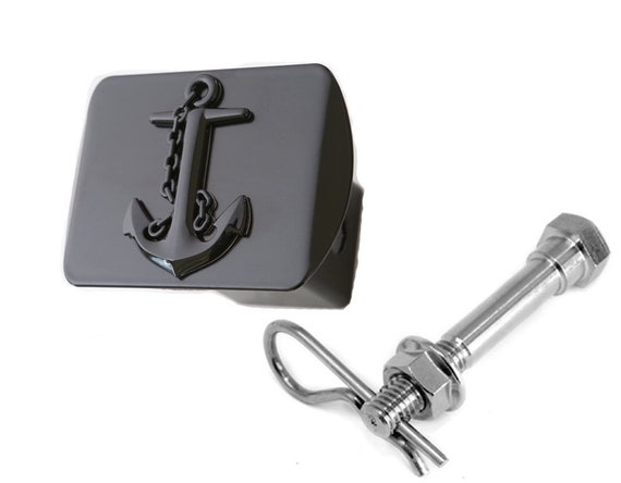 Black Square LFPartS Navy Ship Anchor 3D Black Emblem Metal Trailer Hitch Cover Fits 2 Receivers