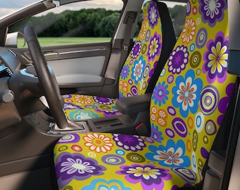 Fundas para asientos de coche estilo retro, fundas para asientos de coche con estampado floral, fundas para asientos de coche estilo hippie, fundas para asientos de coche con estilo moderno, juego de 2