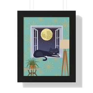 Mid-Century Modern Framed Vertical Print, Atomic Cat