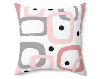 Mid-Century Modern Square Pillow, Retro Throw Pillow, Pink