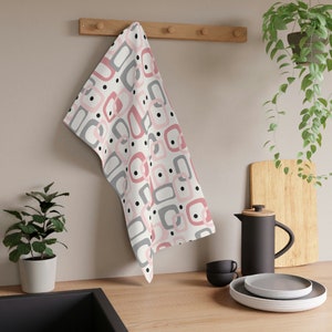 Mid-Century Modern Kitchen Towel, Retro Kitchen Towel, Pink Kitchen Decor