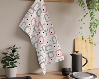 Asciugamano da cucina moderno Mid-Century, asciugamano da cucina retrò, arredamento da cucina rosa