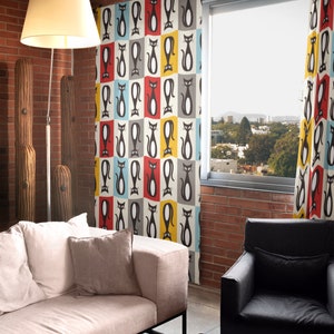 Mid-Century Modern Vorhänge, Verdunkelung Fenstervorhänge, Mid-Century Modern Katzen Design