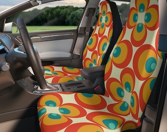 Fundas para asientos de coche estilo retro, fundas para asientos de coche con estampado floral, fundas para asientos de coche estilo hippie, fundas para asientos de coche con estilo moderno de mediados de siglo, juego de 2