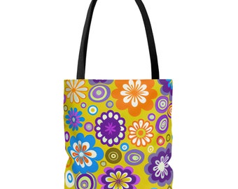 RetroTote Bag, Flower Tote Bag, Hippie Tote Bag, Grovy Tote Bag