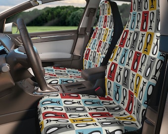 Mid-Century Modern Car Seat Covers, MCM Black Cat, Red, Teal, Yellow, Gray