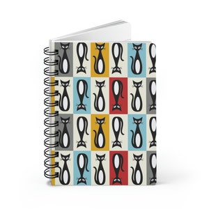 Mid-Century Modern Journal, Atomic Cat Notebook, Spiral Bound Journal