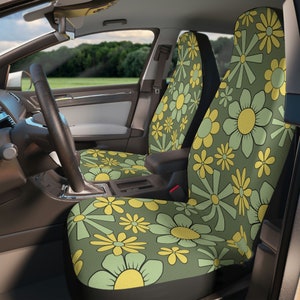Retro Car Seat Covers, Flower Car Seat Covers, Hippie Car Seat Covers, Groovy Car Seat Covers, Set of 2