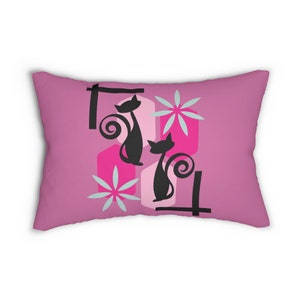Mid-Century Modern Cat Pillow, Mid-Century Modern Lumbar Pillow, Pink