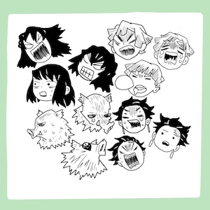 Pack d'autocollants de croquis manga tueur de démons ~ chasseur de démons ~ autocollants brillants résistants à l'eau ~ scrapbooking ~ décalcomanies ~ lot d'autocollants
