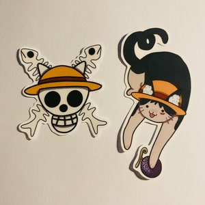 Chats au chapeau de paille ~ One Piece ~ sticker anime chat mignon ~ sticker brillant résistant à l'eau ~ scrapbook ~ sticker