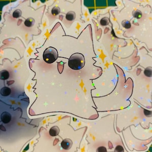 Holographic Gojo cat sticker ~ Jujutsu sorcerer ~ cute cat anime sticker ~ water -resistant glossy sparkly sticker ~ scrapbook ~ decal