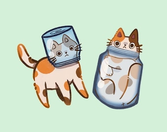 Cats stuck in jars! ~ cute cat Chibi sticker ~ water -resistant glossy sparkly sticker ~ scrapbook ~ decal ~ Gift for cat lovers