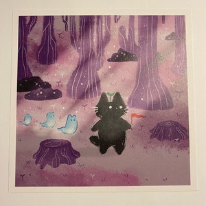 Impression d'art petit chat dans la forêt ~ oeuvre d'art originale ~ impression petite carte postale ~ impression d'art animalier ~ affiche d'art ~ cadeau pour amoureux des chats