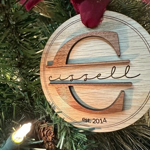 3D Monogram Christmas Ornament: Personalized Laser Engraved Wood