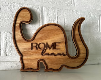 Wooden 3D Baby Name Sign | Small Dinosaur Birth Announcement Hospital Sign | Child Bedroom Door Sign