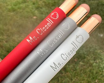 Personalized Teacher Pen Set: Custom Metal Pens, Apple Icon