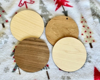 4" Round Finished Wooden Blanks – Maple, Walnut, Cherry, or Baltic Birch | Clear Semi-Gloss | Ready for Ornaments, Crafts & DIY Projects