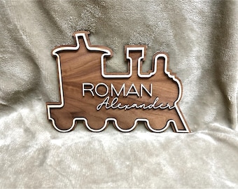3D Wooden Baby Name Sign: Train Theme Nursery Decor