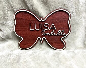 Wooden 3D Baby Name Sign | Small Butterfly Birth Announcement Hospital Sign