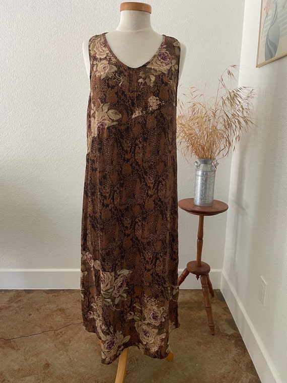 vintage floral dress / snake floral print / cottag