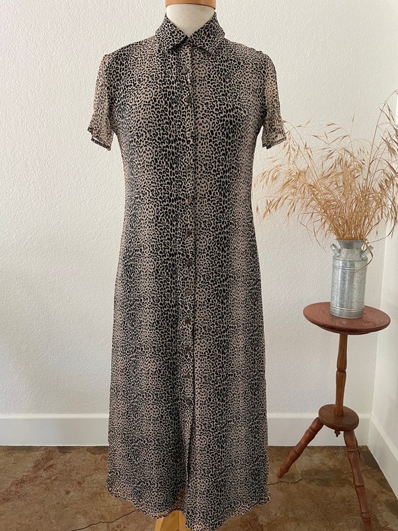 vintage leapard dress / 90s dress / vintage silk /