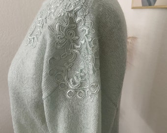 vintage sweater / abstract 80s sweater / metallic aqua sweater /  romantic / chic 80s pullover / romantic / fairycore sweater