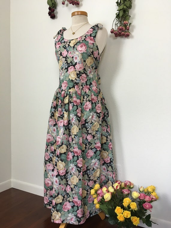80s floral dress / cabbage rose tea dress / 80s ga