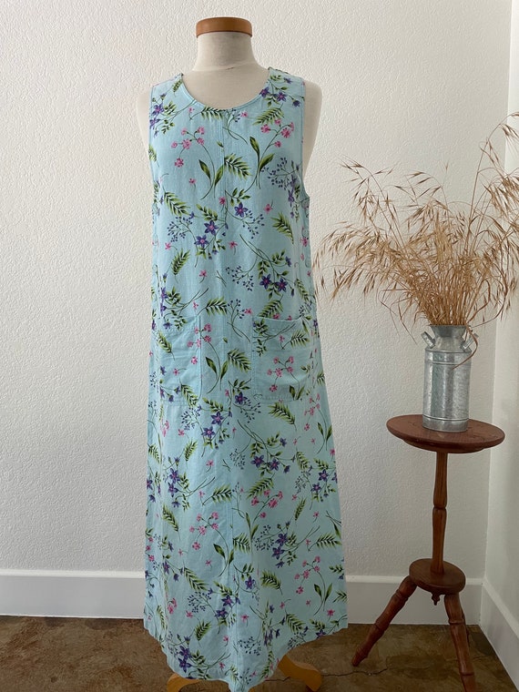 vintage floral dress / aqua blue dress / cottageco