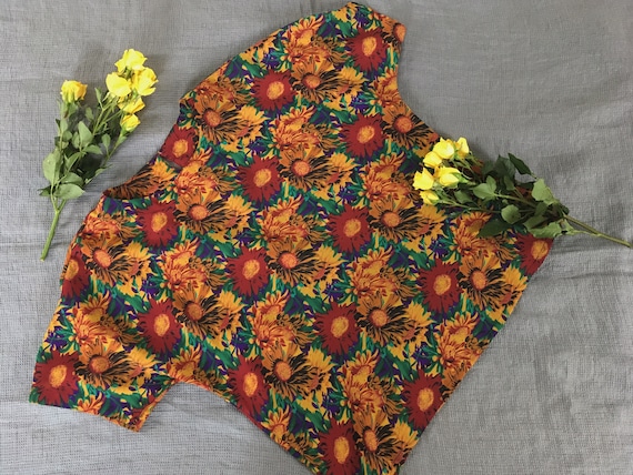 vintage 1970s rust brown blouse with yellow embroidered flowers size s