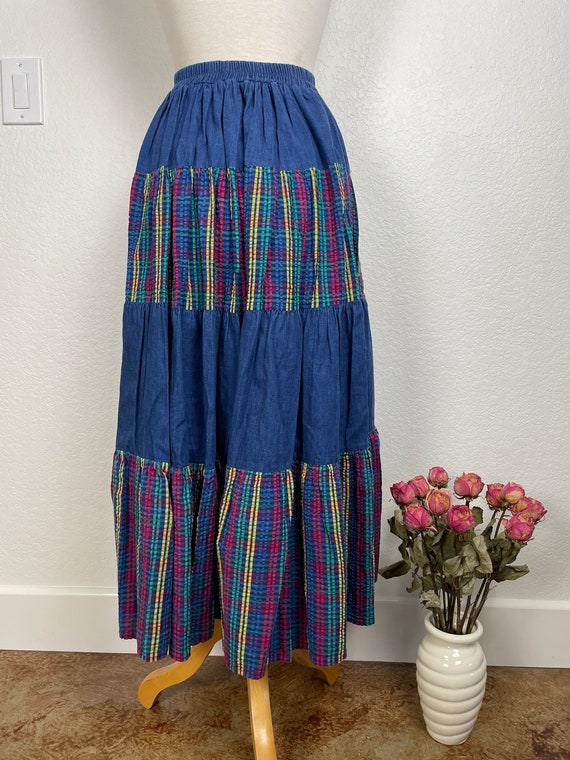 vintage broomstick skirt / bright rainbow skirt / ruf… Gem