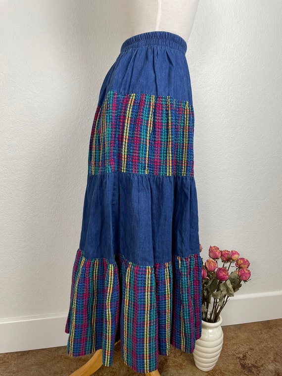vintage broomstick skirt / bright rainbow skirt / ruf… Gem