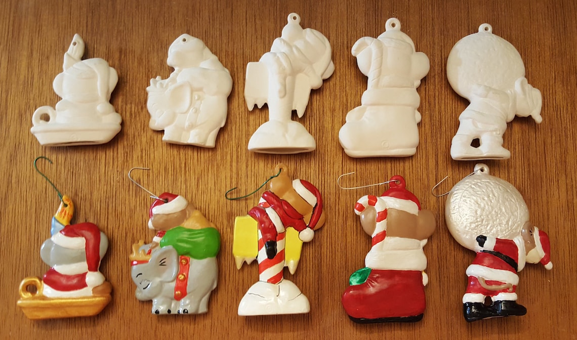 Santa's 2 Mice Ceramic Bisque Christmas Tree Ornaments 5 | Etsy