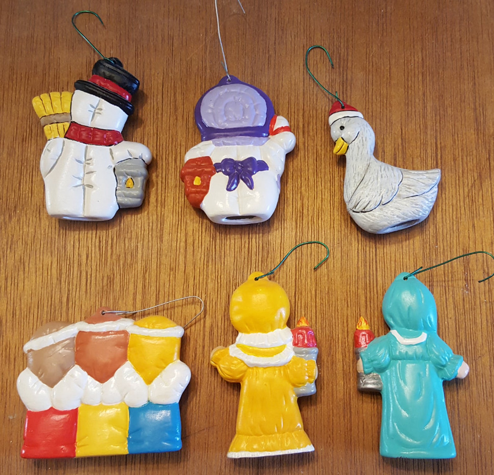 Nowells Xmas 2 Ceramic Bisque Christmas Tree Ornaments 6 pc Etsy